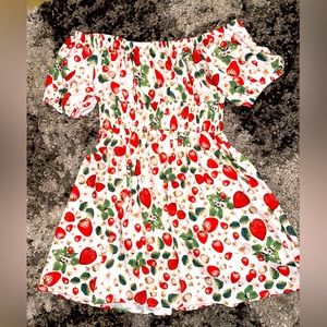 NWOT off Shoulder Strawberry Print Mini Dress
